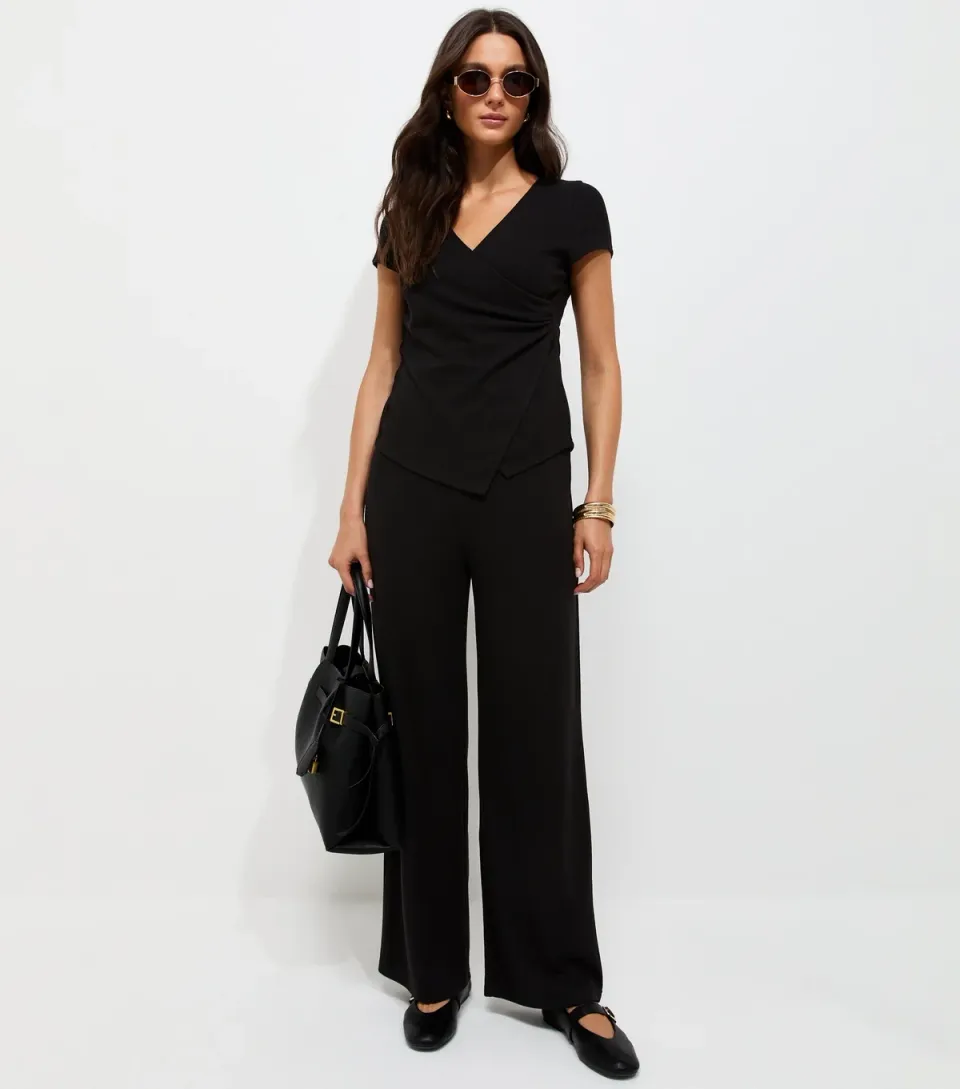 Women's Black Soft Touch Wide Leg Trousers
