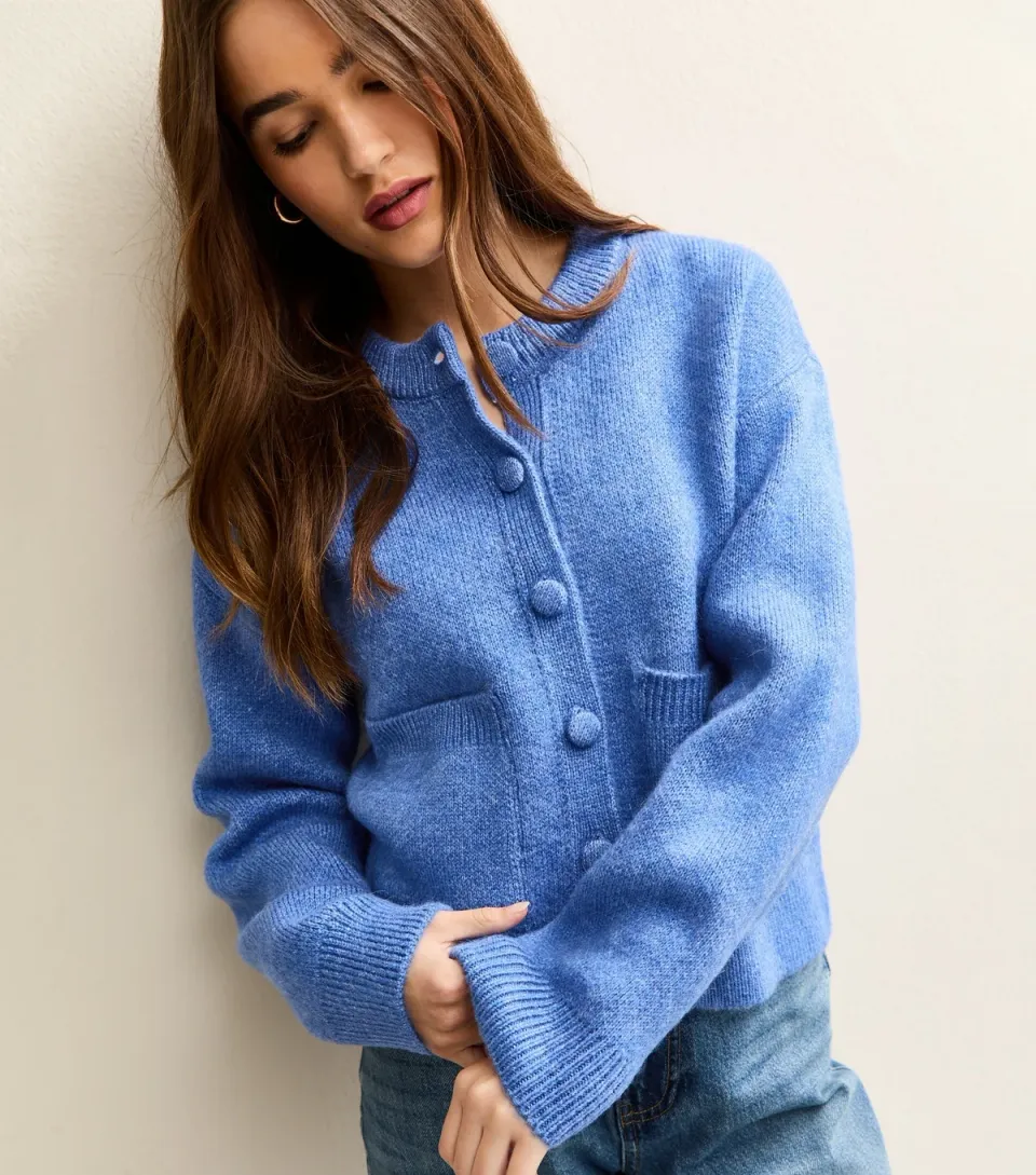 Women's Dark Brown Crew Neck Knitted Cardigan
