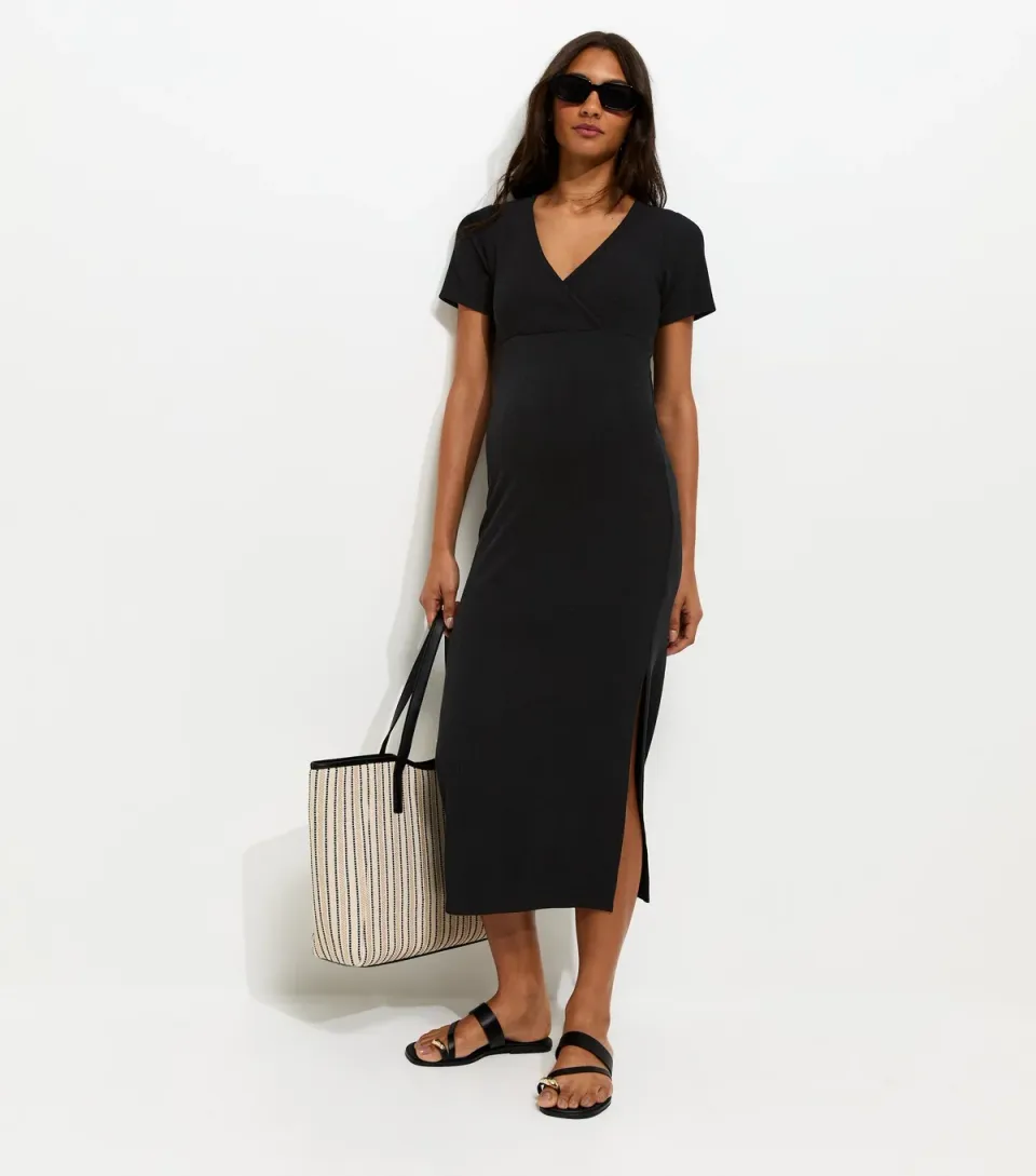 Women's Maternity Black Wrap Nursing Dress