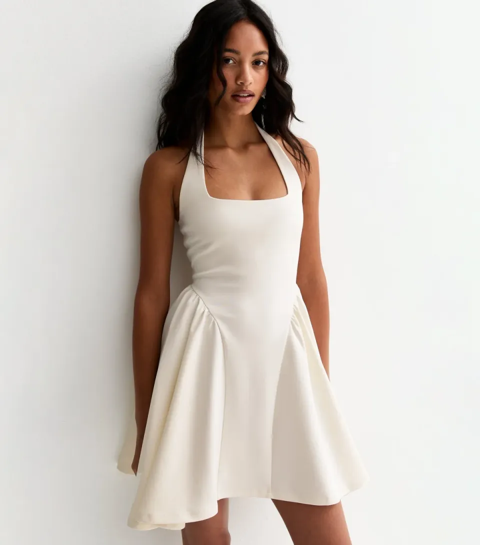 Women's White Halterneck Skater Dress