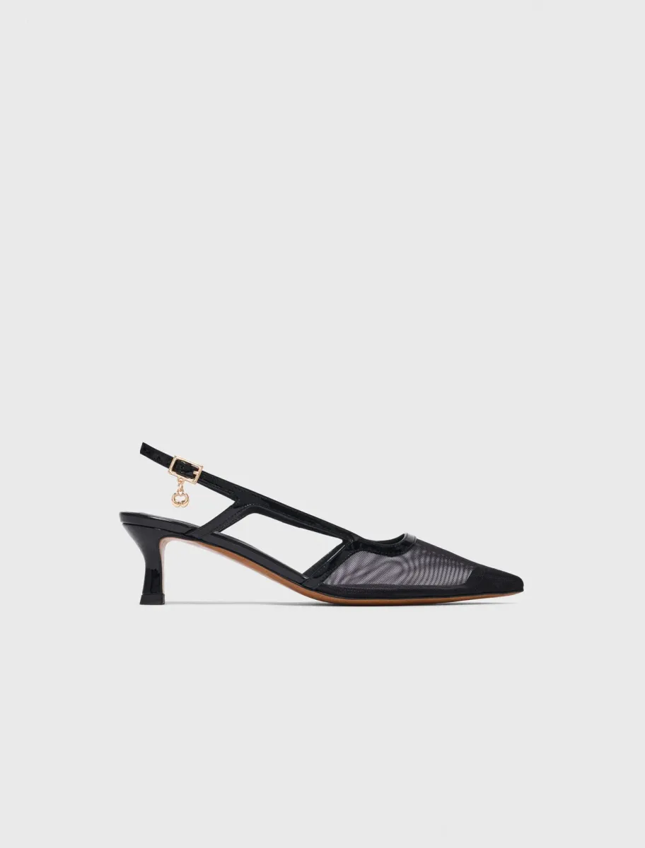 Leather and mesh slingbacks