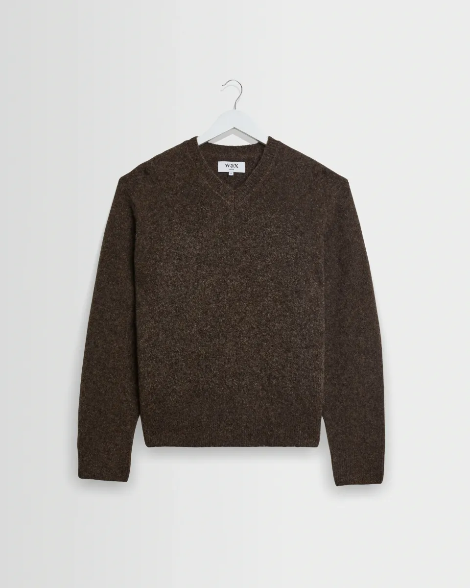 Kemp - Brown Brushed Fluffy V-Neck Jumper