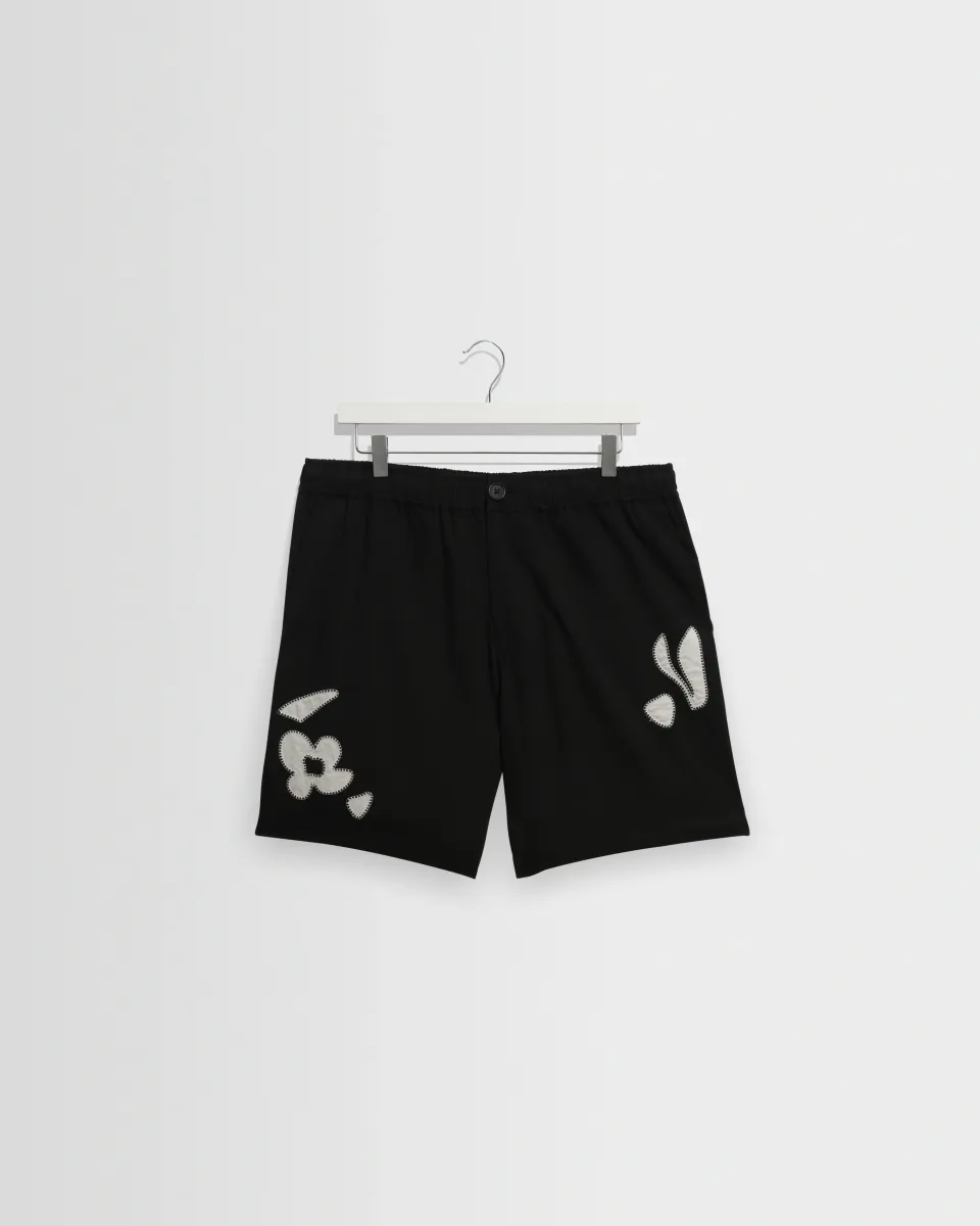 Kurt - Black and Beige Abstract Applique Shorts