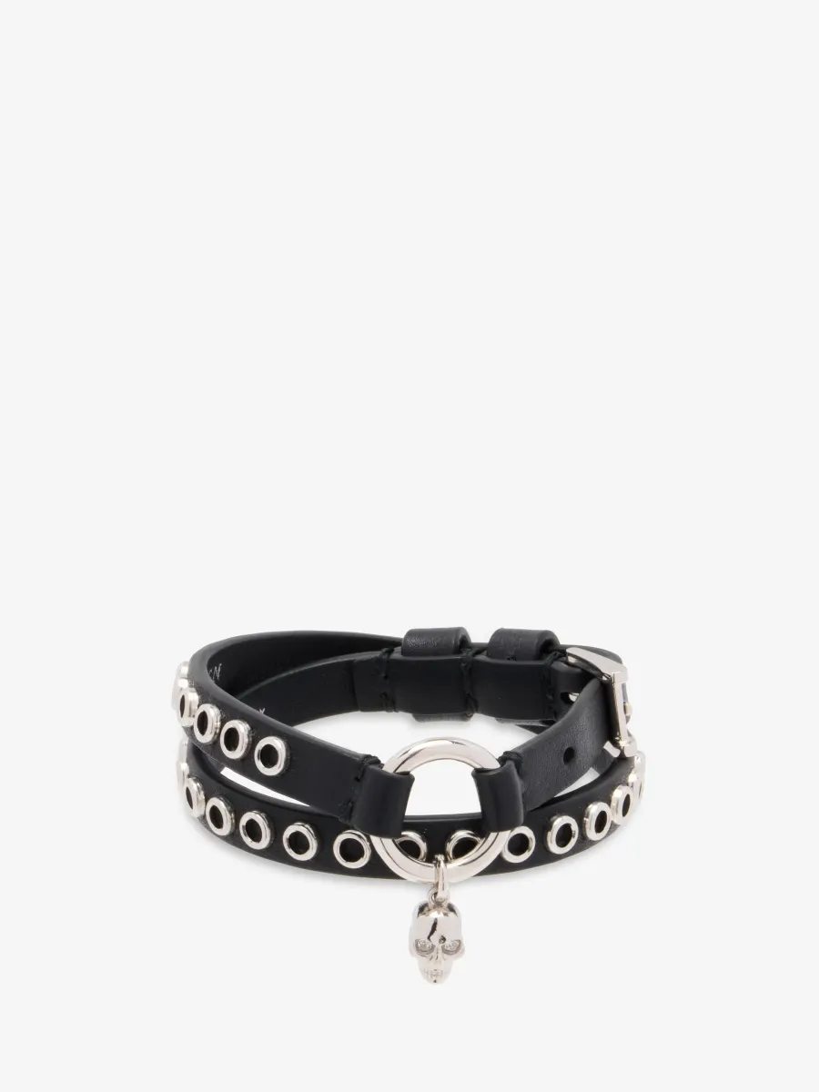 Skull Ring and Eyelets Double Wrap Bracelet