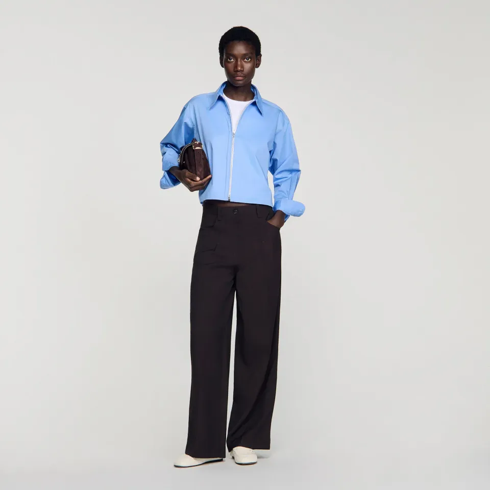 Cropped logo zip cotton shirt