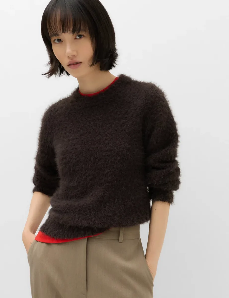 Textured Crew Neck Jumper Bitter Chocolate