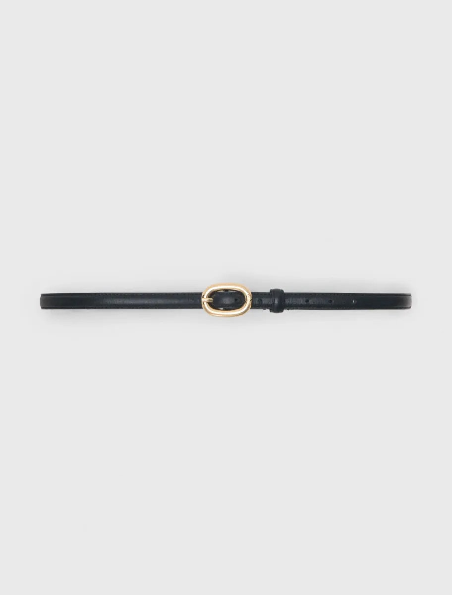 Slim leather oval buckle belt