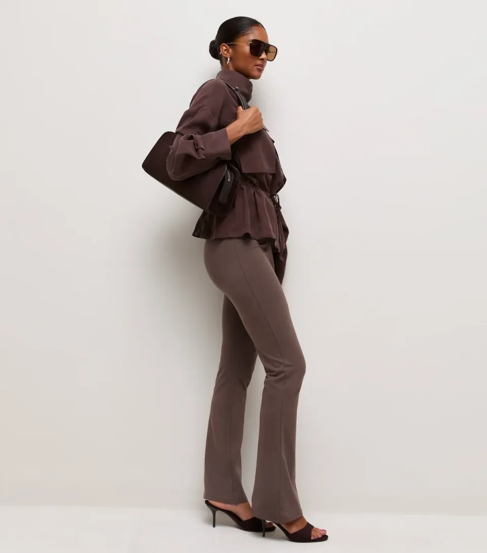 Women's Dark Brown Stretch Cotton Rich Kick Flare Leggings
