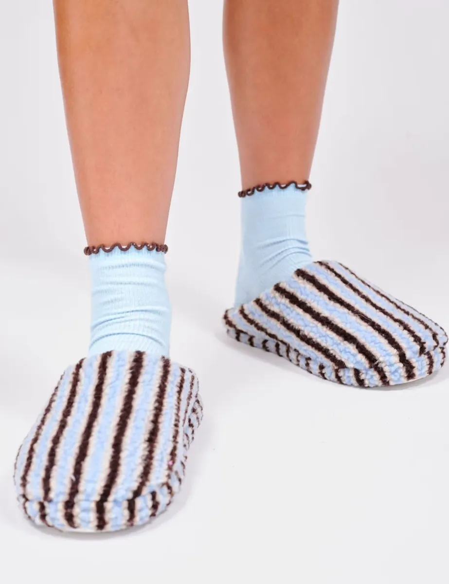 Striped Borg Slippers