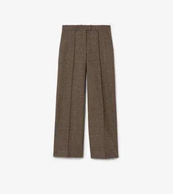 Check Wool Linen Blend Tailored Trousers in Soap beige/brown