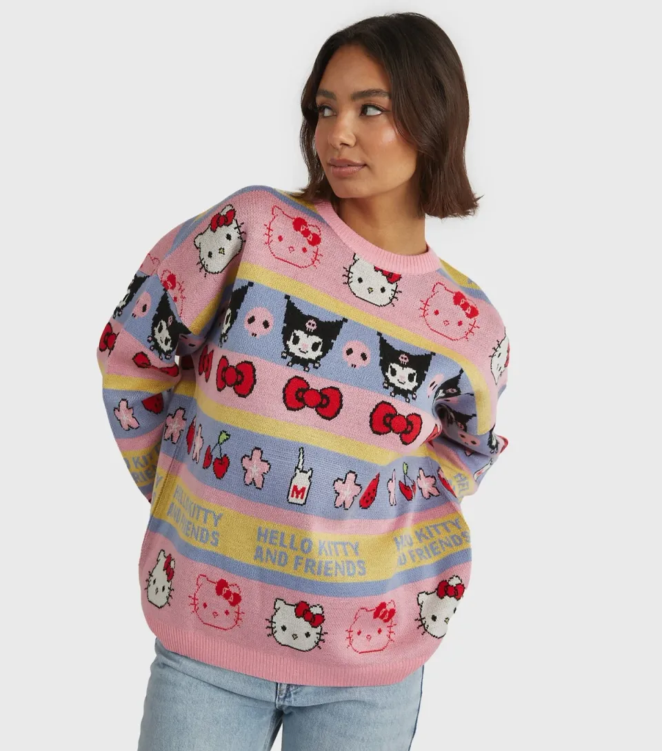Women's Multicoloured Hello Kitty Striped Knit Jumper