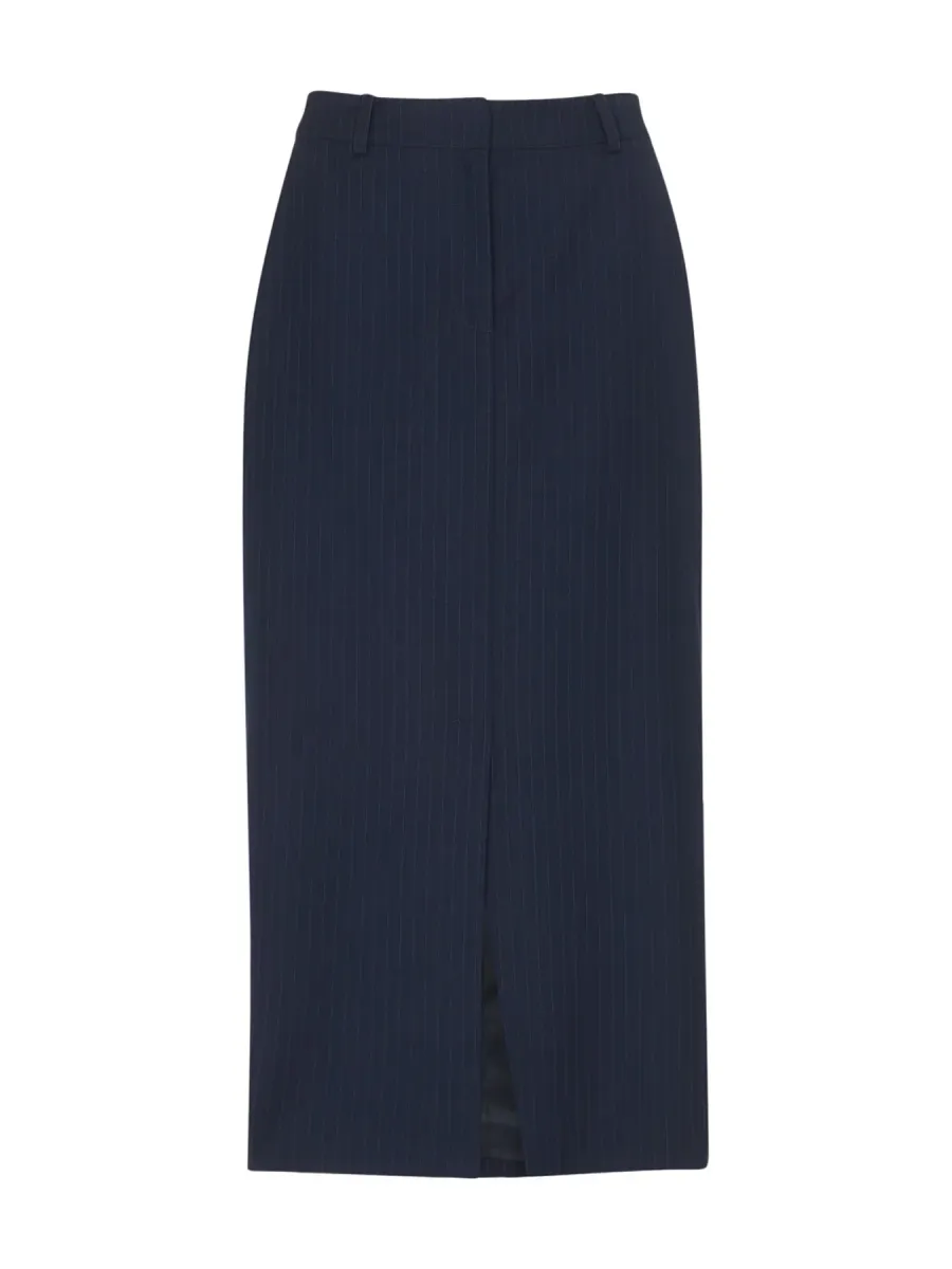 Pinstripe Tailored Midi Skirt