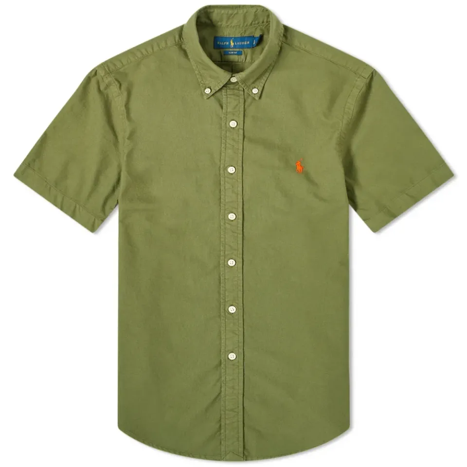 Garment Dyed Button Down Short Sleeve Oxford Shirt