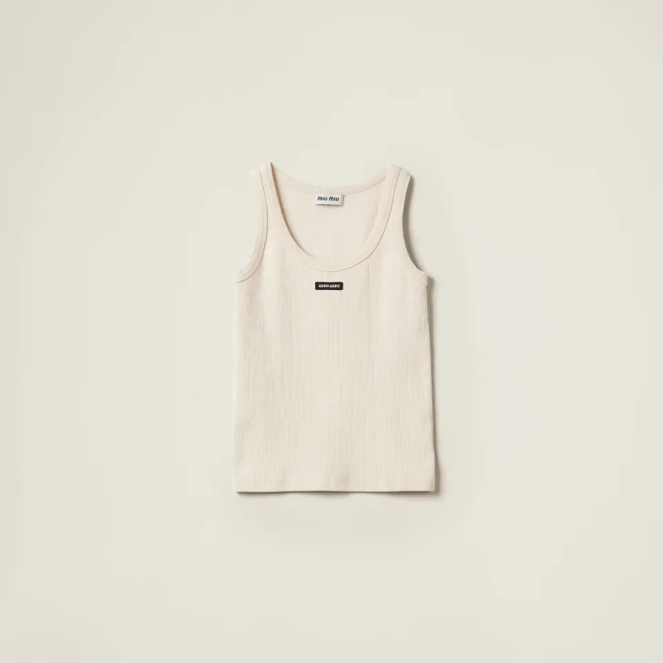 Garment-dyed ribbed knit jersey top
