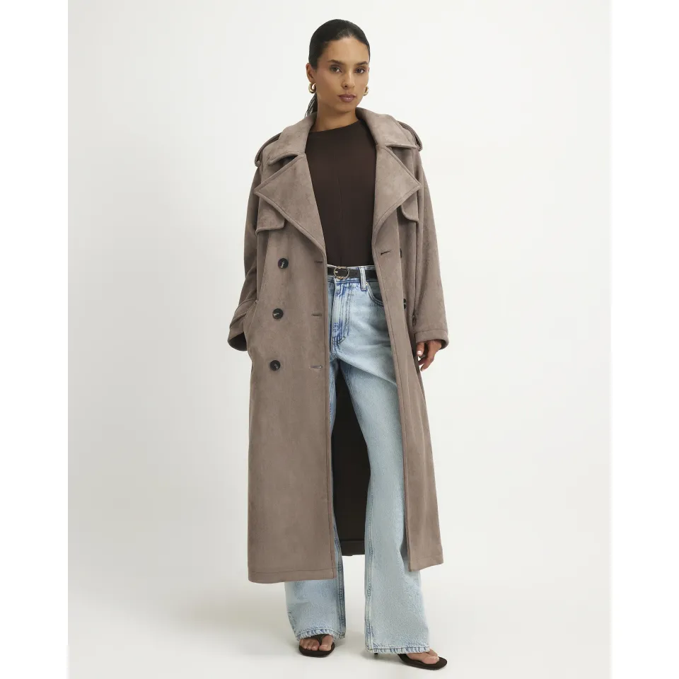 Petite Faux Suede Trench Coat