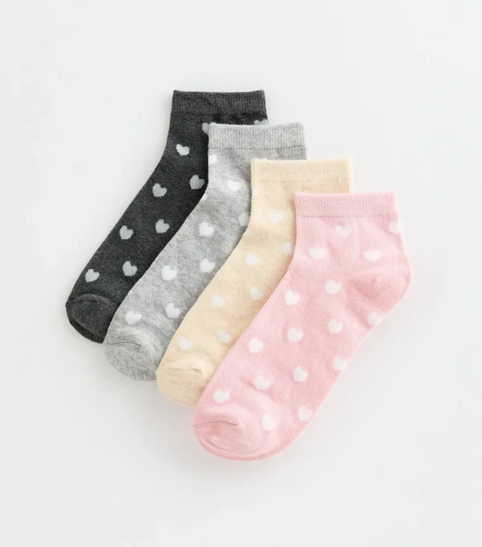 Multicolour Pack of 4 Heart Patterned Trainer Socks