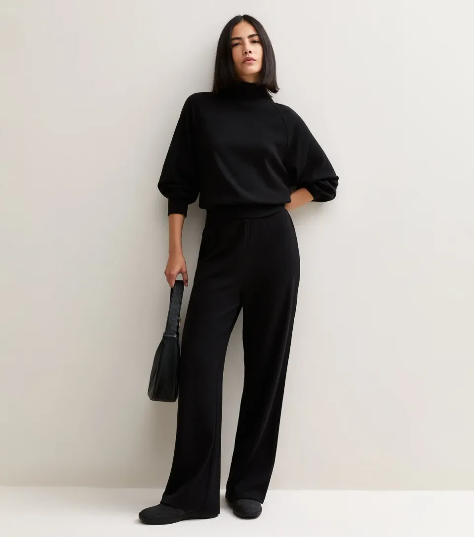 Women's Black Soft Touch Wide Leg Trousers