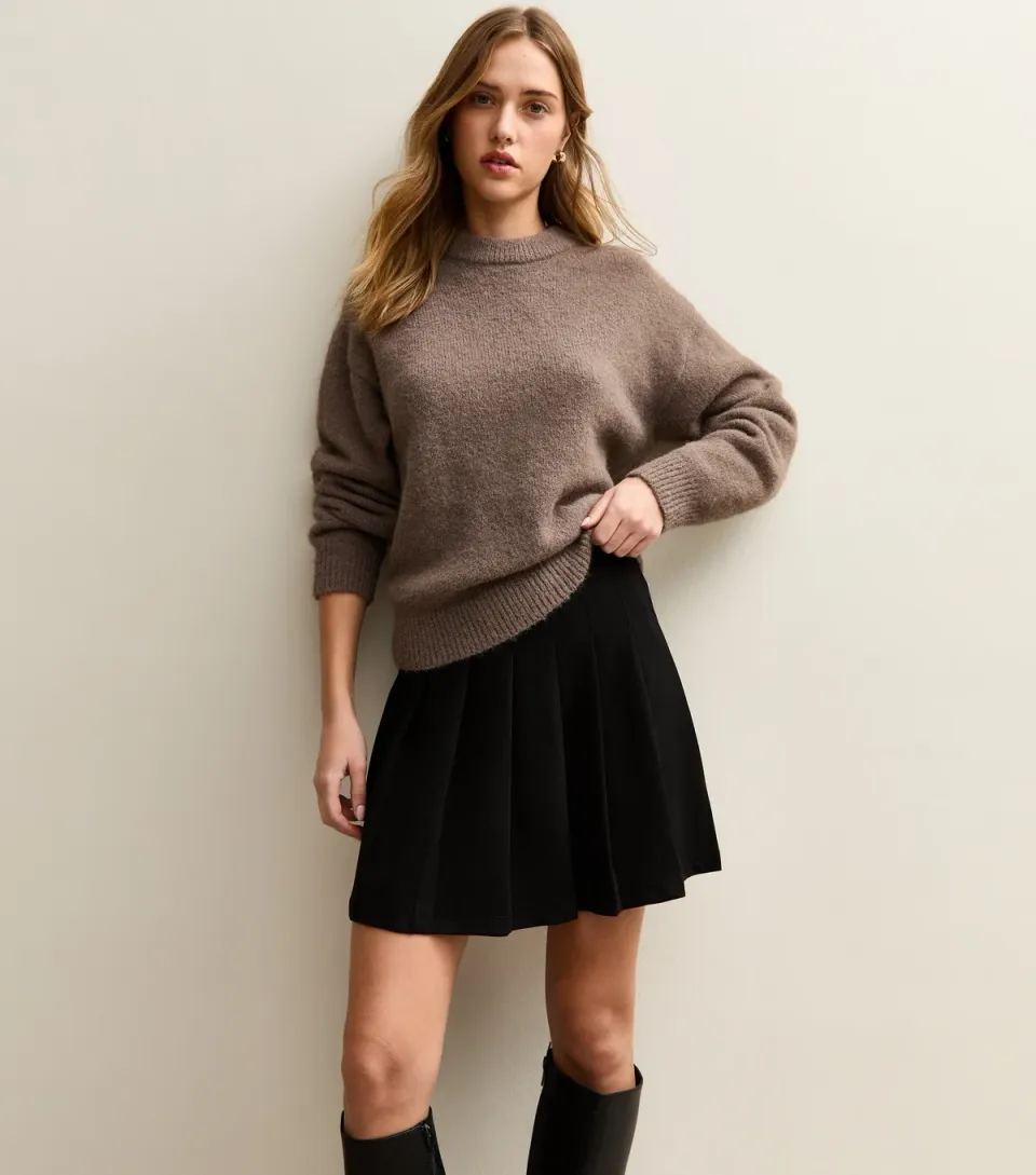 Women's Black Jersey Pleated Mini Skirt