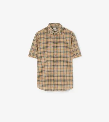 Relaxed Fit Check Cotton Shirt in Sand beige