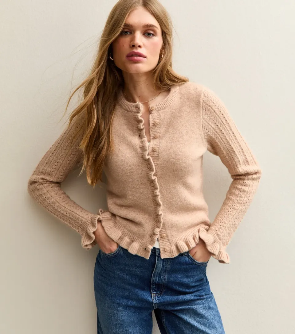 Women's Light Blue Frilly Button Front Cardigan