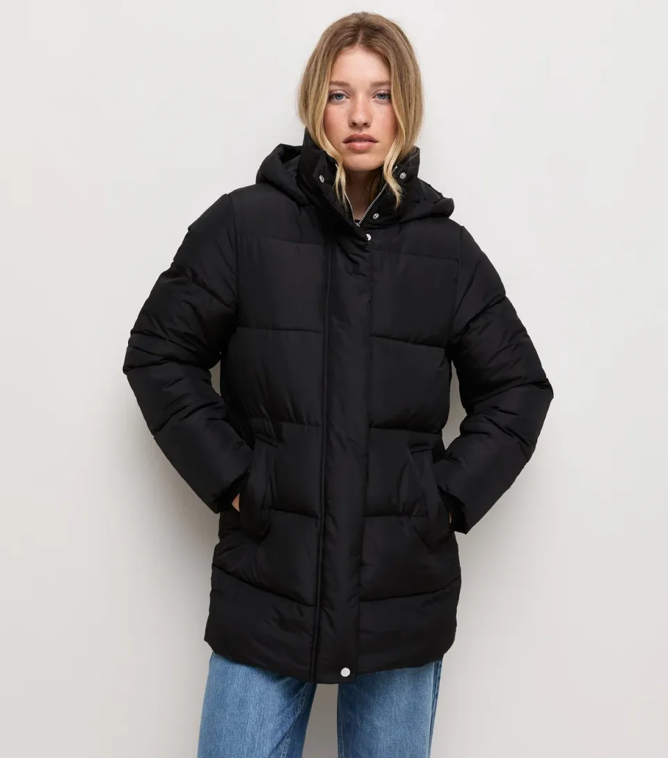 Women's Black Padded Mid Length Jacket