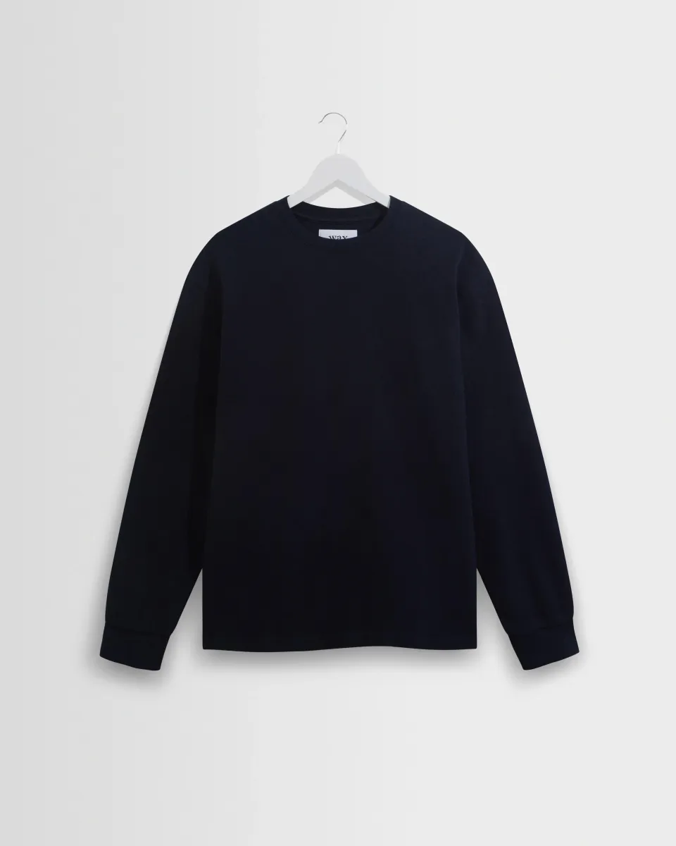 Hayden - Navy Textured Organic Cotton Long Sleeve t-Shirt