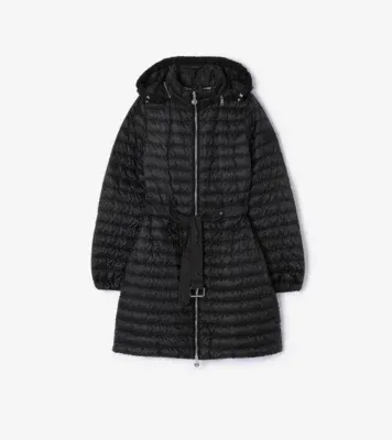 Nylon Amberley Puffer Coat in Black