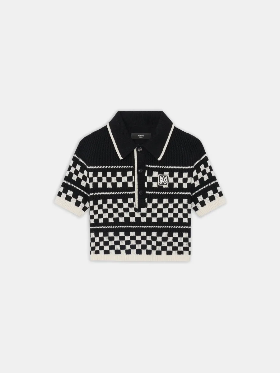 WOMEN - WOMEN'S CHECKERED MESH POLO - Black