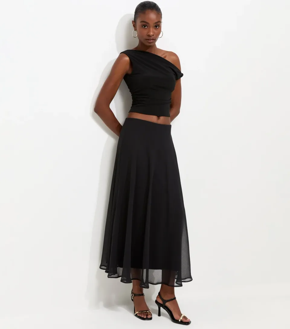 Women's Black Chiffon Circle Skirt