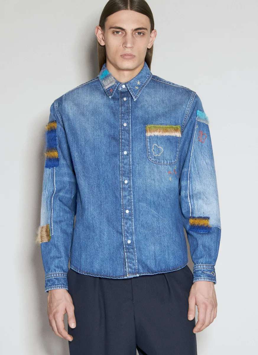 Mohair Patches Denim Shirt