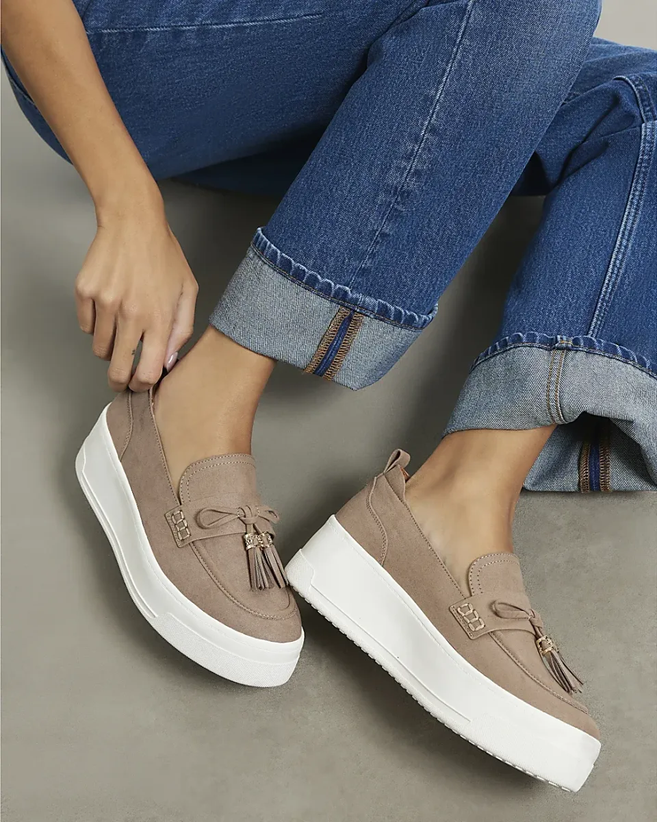 Faux Suede Platform Tassel Loafers