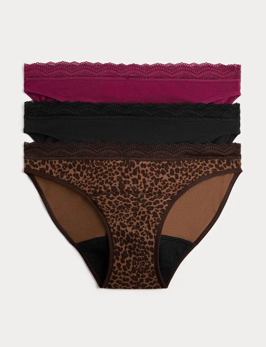 3 Pack Cotton Rich Period Bikini Knickers Brown Mix