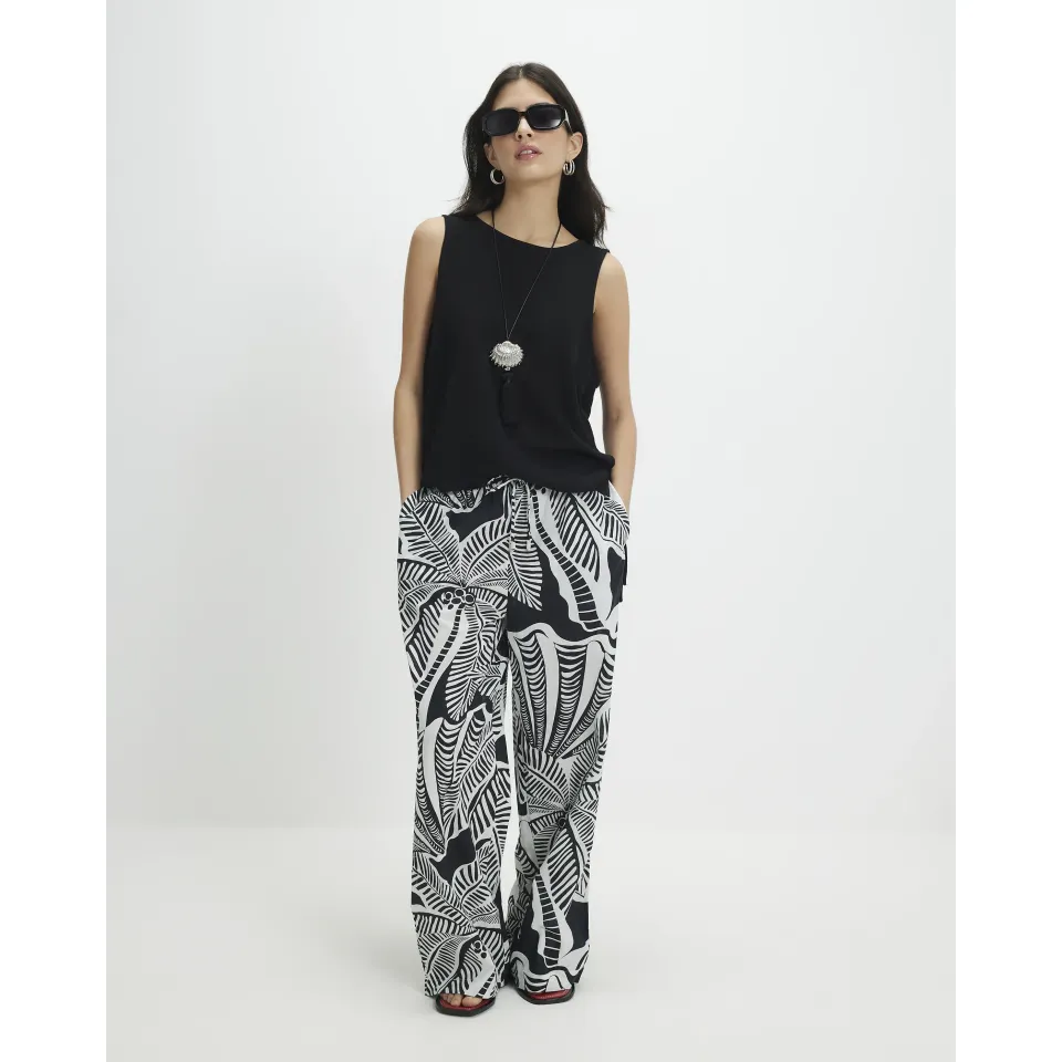 Petite Linen Blend Printed Trousers