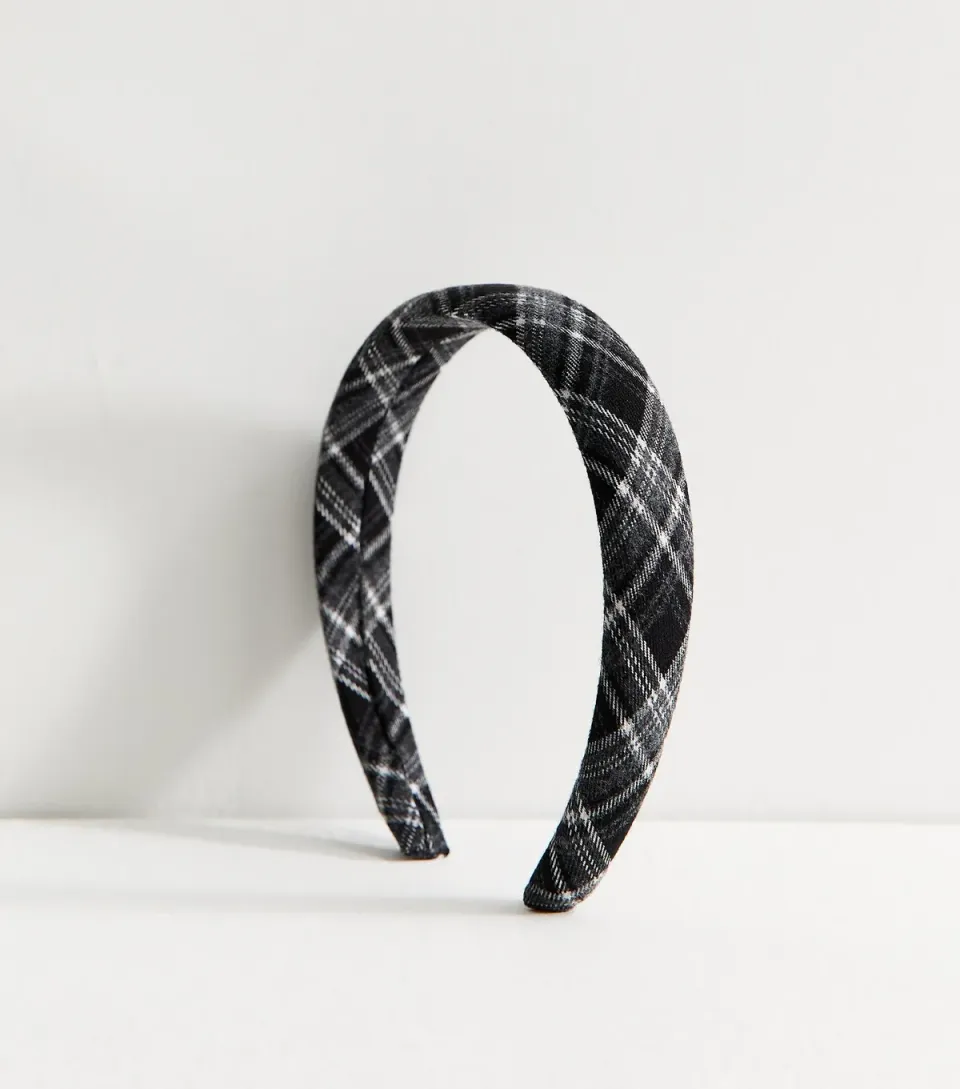 Black Check Pattern Padded Headband