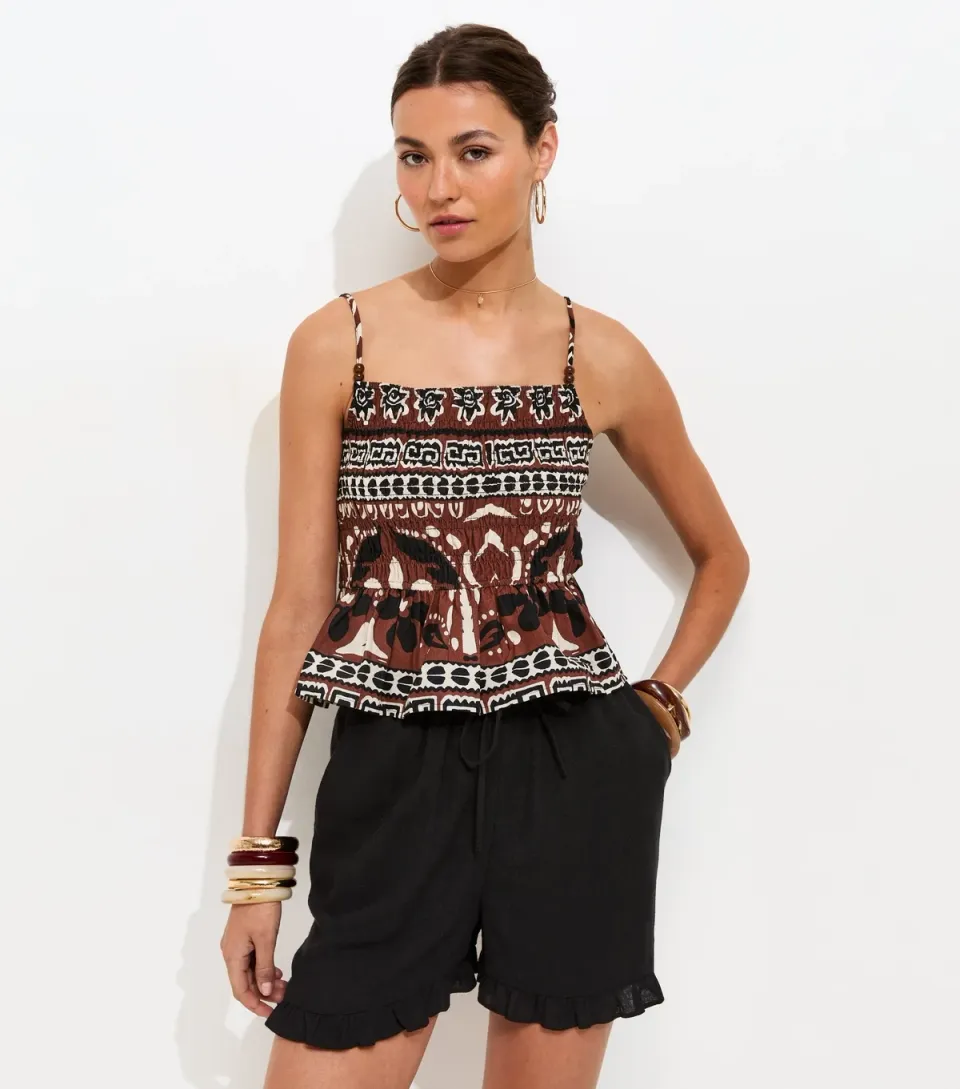 Women's Black Drawstring Waist Ruffle Trim Shorts