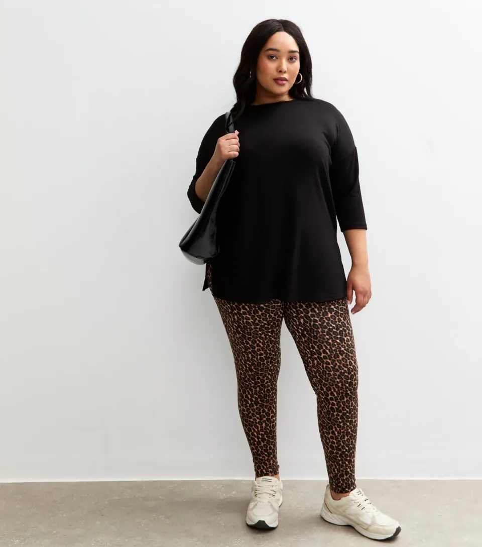 Women's Plus Size Brown Leopard Print Leggings Curves