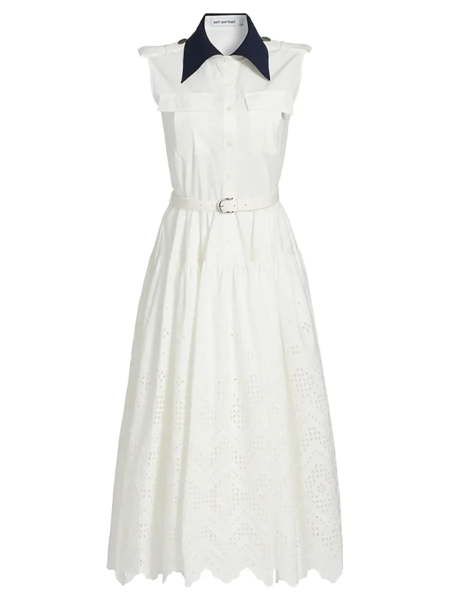 contrast collar dress White
