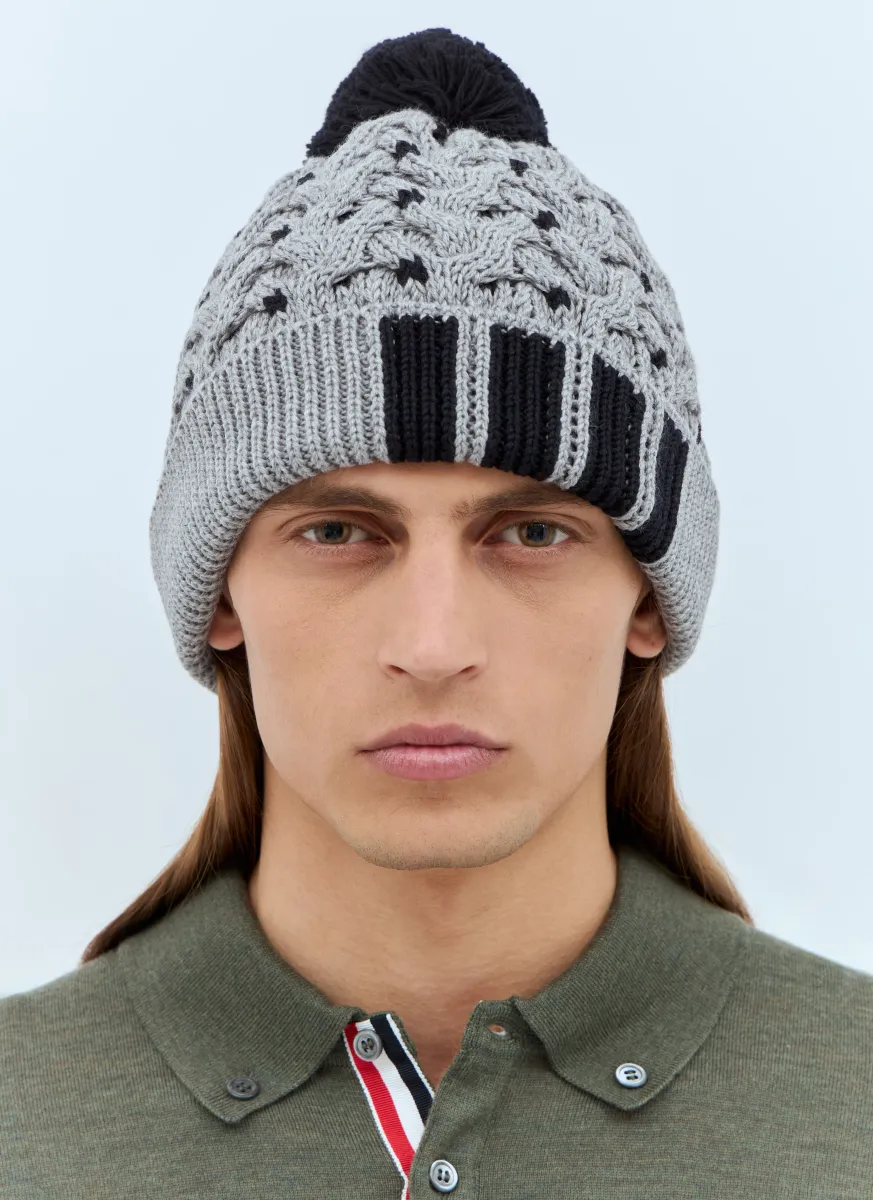 Four-Bar Cable Knit Beanie Hat