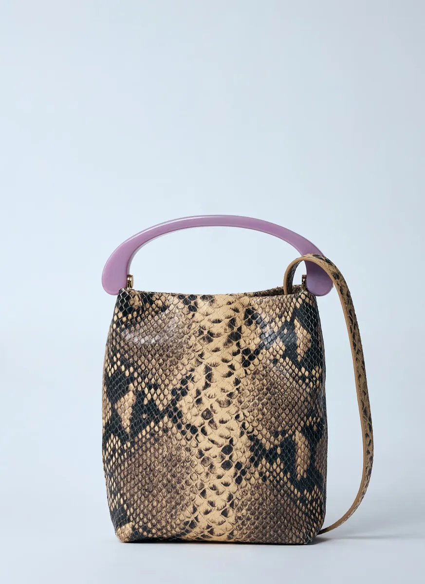 Matte Snakeskin Print Leather Handbag