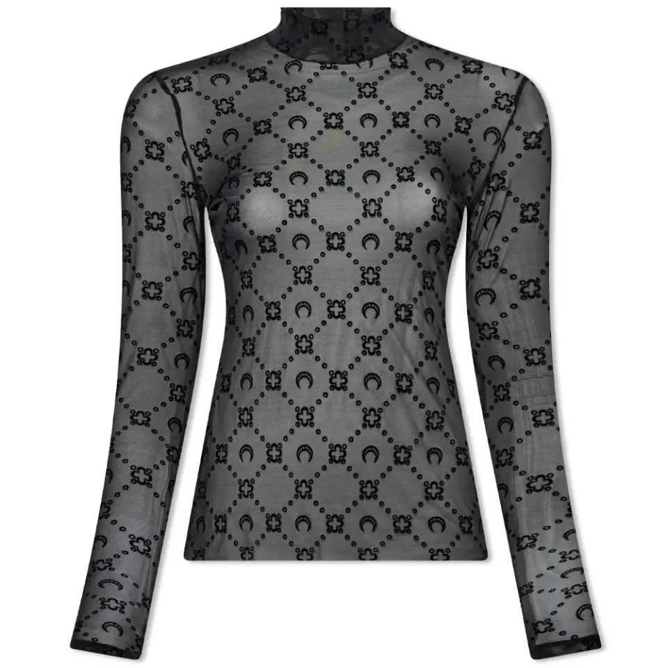 Moonogram Moon Flocked Mesh Top