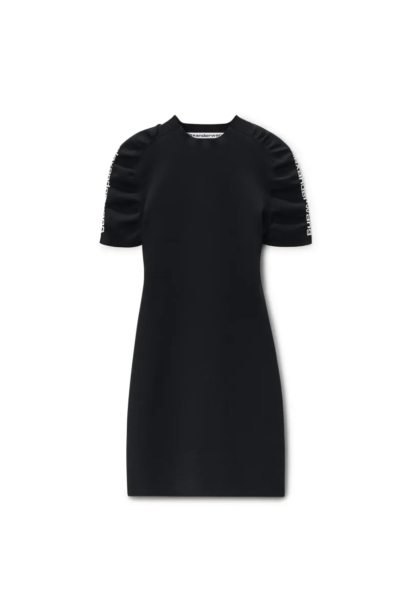 RUCHED LOGO SHORT SLEEVE MINI DRESS