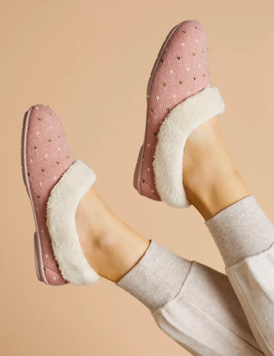 Polka Dot Faux Fur Lined Slippers Pink