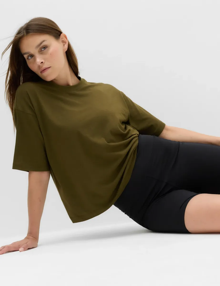 Modal Blend Lightweight Boxy T-Shirt Dark Khaki