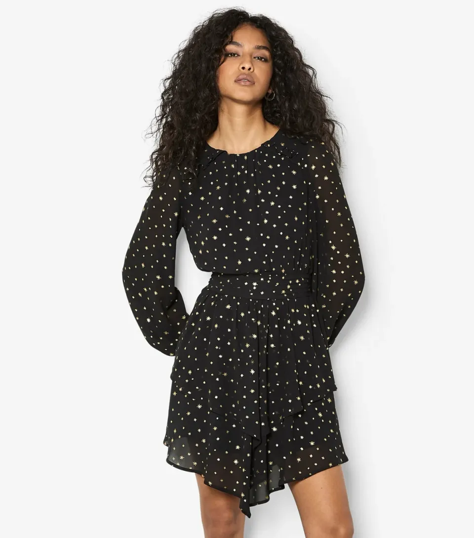 Women's Black Foil Star Print Mini Dress