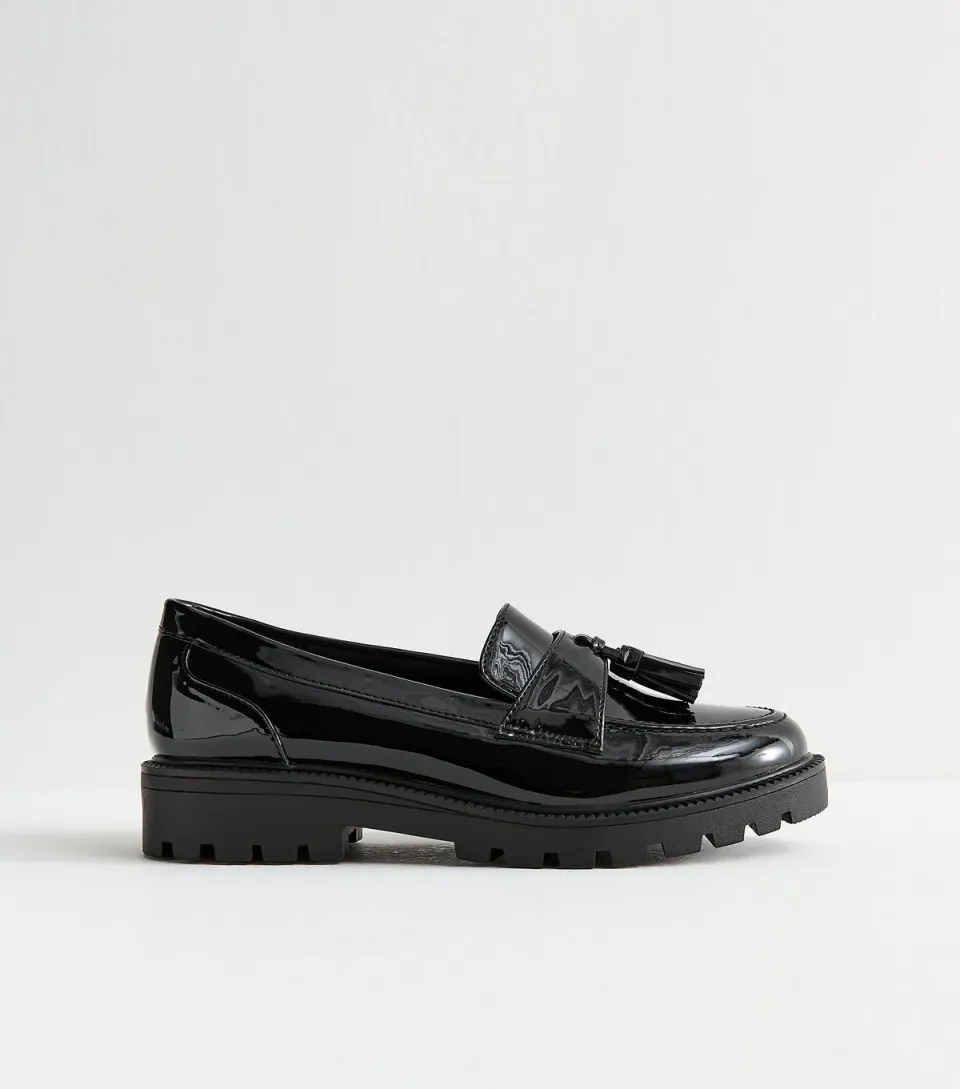 Women's Black Patent Chunky Loafers Vegan