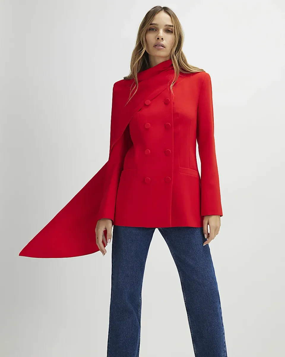 Long Sleeve Double Breasted Cape Blazer