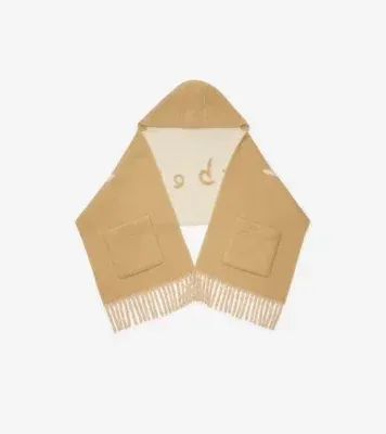 Logo Alpaca Wool Blend Hooded Scarf in Sand beige