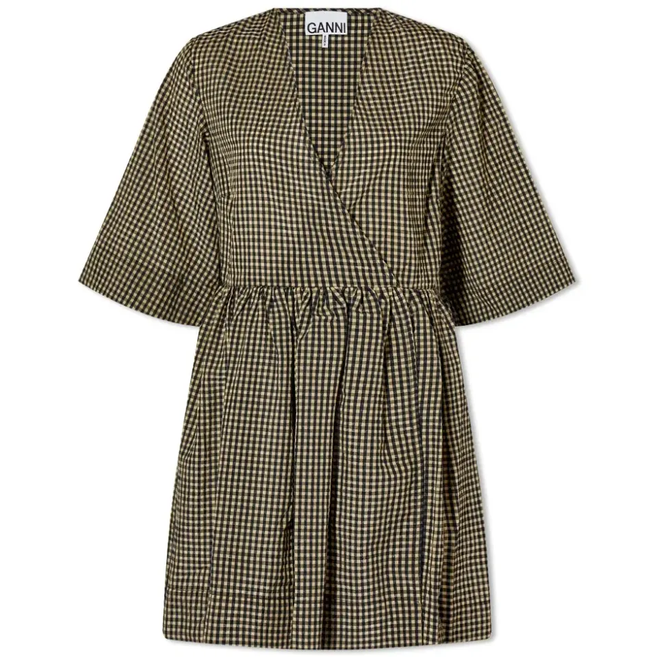 Seersucker Check Wrap Mini Dress