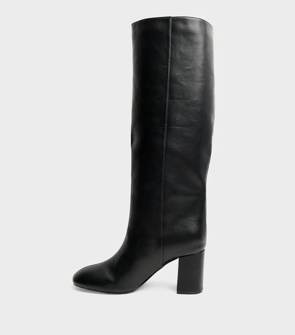 Women's Black Faux Leather Maison Knee High Heeled Boots