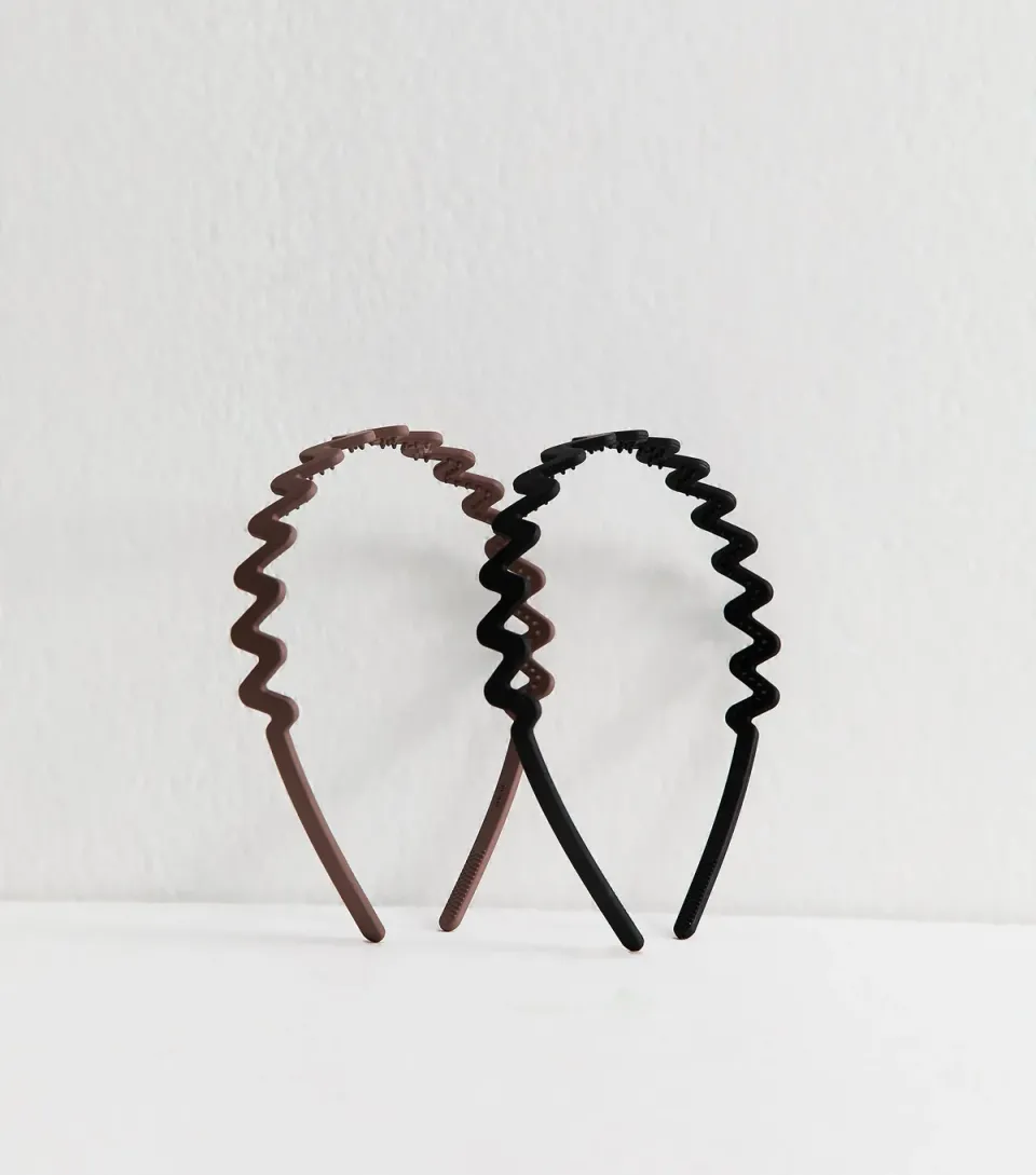 Pack Of 2 Brown and Black Squiggle Comb Headbands
